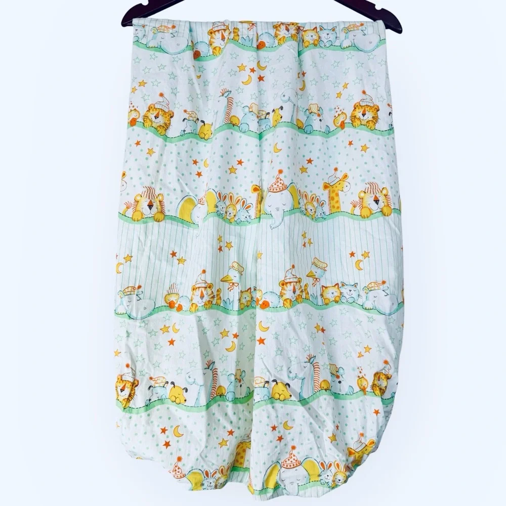 Vintage Fitted Crib Sheet White Yellow Animal Cotton Baby Bedding Cottagecore OS